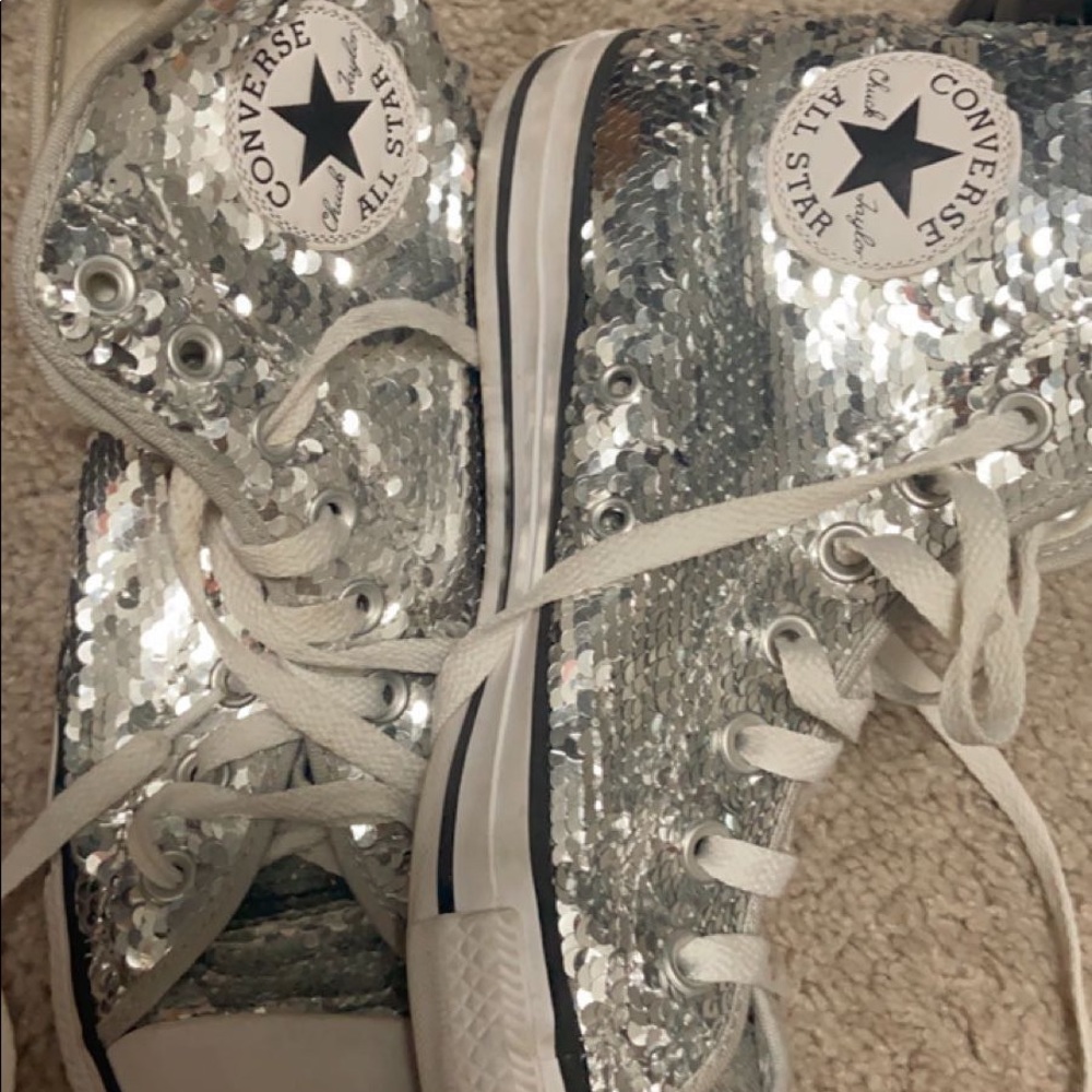 Silver sequined converse